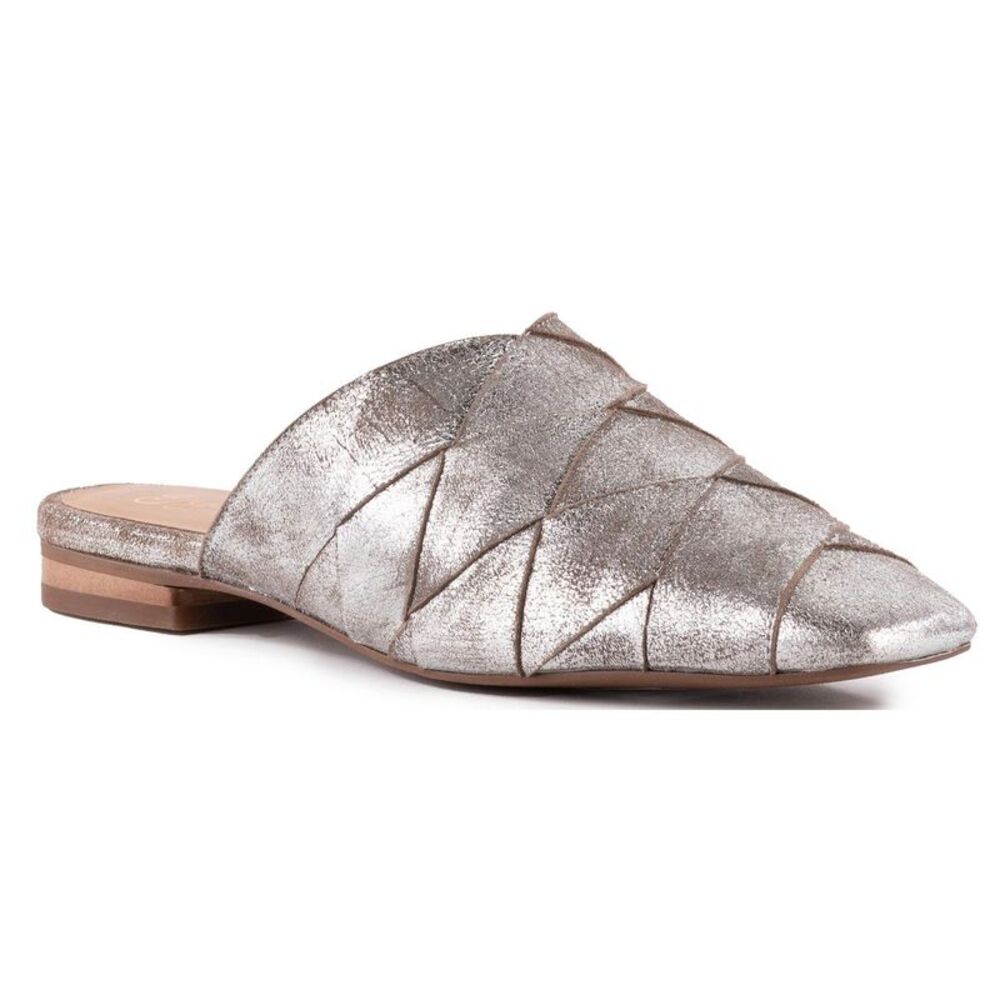 Seychelles Womens To Die For Silver Leather Slip On Flat Mules Shoes New